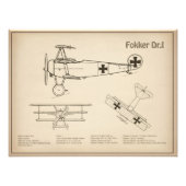 Red Baron Fokker Dr.1 - Vliegtuigblauwdruk SD Foto Afdruk (Voorkant)