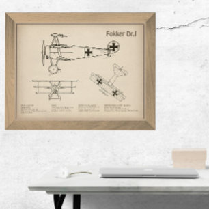 Red Baron Fokker Dr.1 - Vliegtuigblauwdruk SD Foto Afdruk