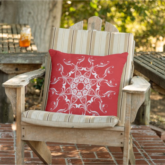 Red Baroque Style Snowflake Buitenkussen (Stoel)