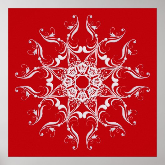 Red Baroque Style Snowflake Poster (Voorkant)