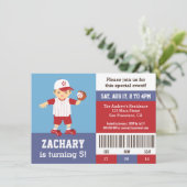 Red Baseball Boy Birthday Party Ticket Invitation Kaart (Staand voorkant)