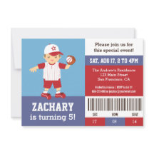 Red Baseball Boy Birthday Party Ticket Invitation
