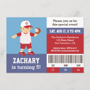 Red Baseball Boy Birthday Party Ticket Invitation Kaart