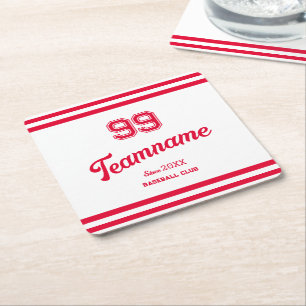 Red Baseball Club Custom Player Nummer & TeamName Kartonnen Onderzetters