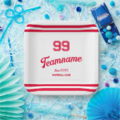 Red Baseball Club Custom Player Nummer & TeamName Papieren Bordje (Feest)
