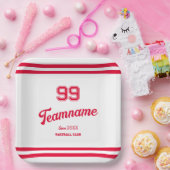 Red Baseball Club Custom Player Nummer & TeamName Papieren Bordje (Feest)