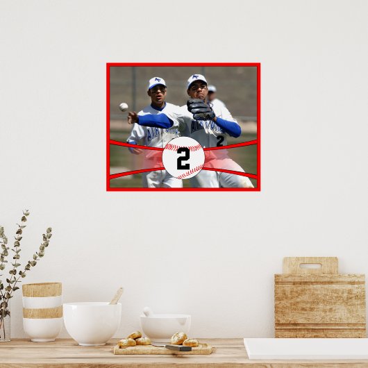 Red Baseball Custom Photo and Jersey Number Poster (Keuken)