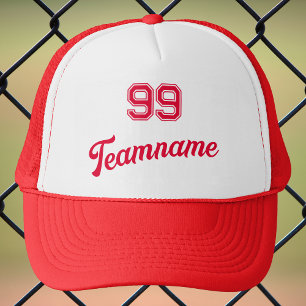 Red Baseball Custom Player Nummer & Team Naam Trucker Pet