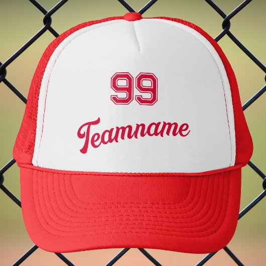 Red Baseball Custom Player Nummer & Team Naam Trucker Pet