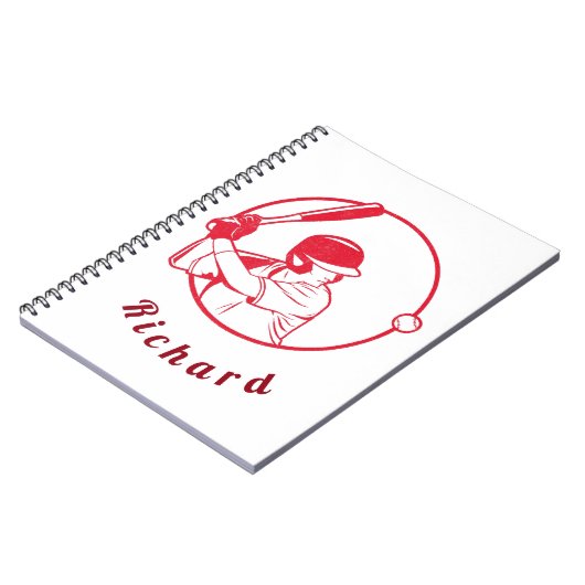Red Baseball Player Coach Athlete Custom Name Cool Notitieboek (Linkerzijde)