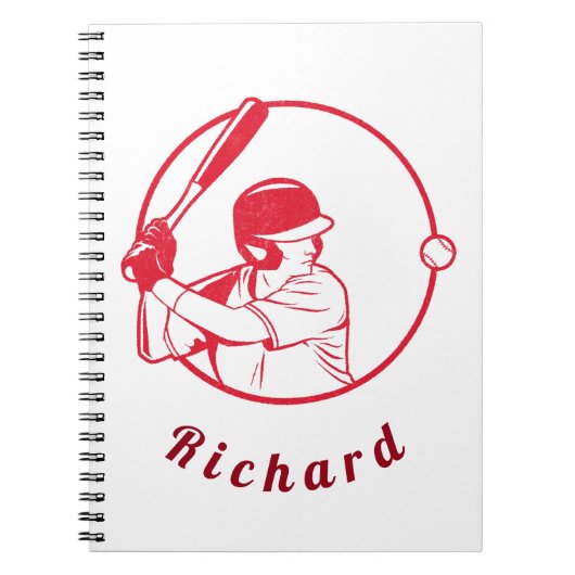 Red Baseball Player Coach Athlete Custom Name Cool Notitieboek (Voorkant)