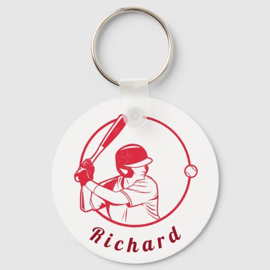 Red Baseball Player Coach Athlete Custom Name Cool Sleutelhanger (Voorkant)