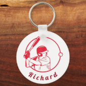 Red Baseball Player Coach Athlete Custom Name Cool Sleutelhanger (Voorkant)