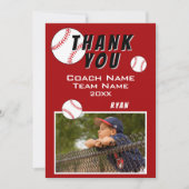 Red Baseball Player Foto Dank u Coach Kaart (Voorkant)