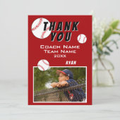 Red Baseball Player Foto Dank u Coach Kaart (Staand voorkant)