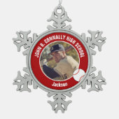 Red Baseball Player Photo Custom High School Tin Sneeuwvlok Ornament (Voorkant)