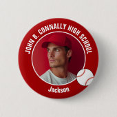 Red Baseball Player Photo High School Spirit Ronde Button 5,7 Cm (Voorkant)