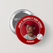 Red Baseball Player Photo High School Spirit Ronde Button 5,7 Cm (Voorkant /achterkant)
