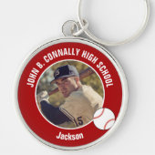 Red Baseball Player Photo High School Spirit Sleutelhanger (Voorkant)