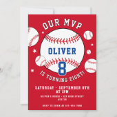 Red Baseball Themed Kids Sports Birthday  Kaart (Voorkant)