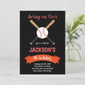 Red Baseball verjaardagsuitnodiging Kaart (Staand voorkant)