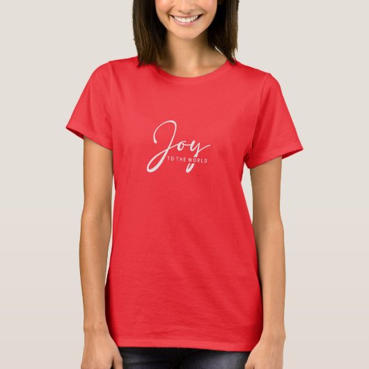 Red Basic Joy to the World Print T-shirt (Voorkant)