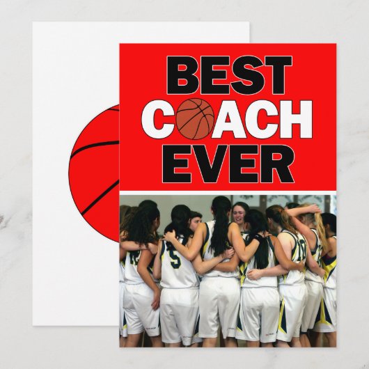 Red Basketball Coach Best Ever Custom Photo Bedankkaart (Voorkant / Achterkant)