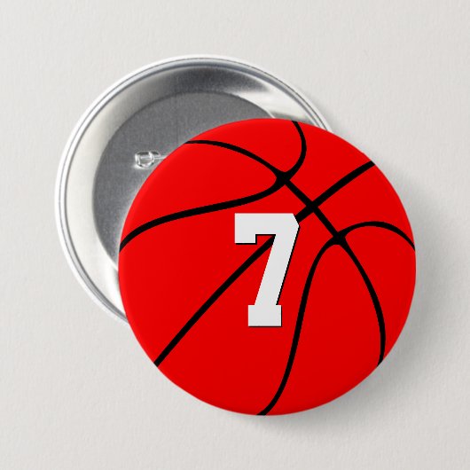 Red Basketball Custom Player Jersey Number Sports Ronde Button 7,6 Cm (Voorkant /achterkant)