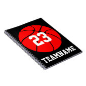 Red Basketball Custom Team & Jersey Number School Notitieboek (Rechterzijde)