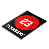 Red Basketball Custom Team & Jersey Number School Notitieboek (Linkerzijde)