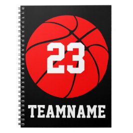 Red Basketball Custom Team & Jersey Number School Notitieboek
