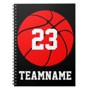 Red Basketball Custom Team & Jersey Number School Notitieboek