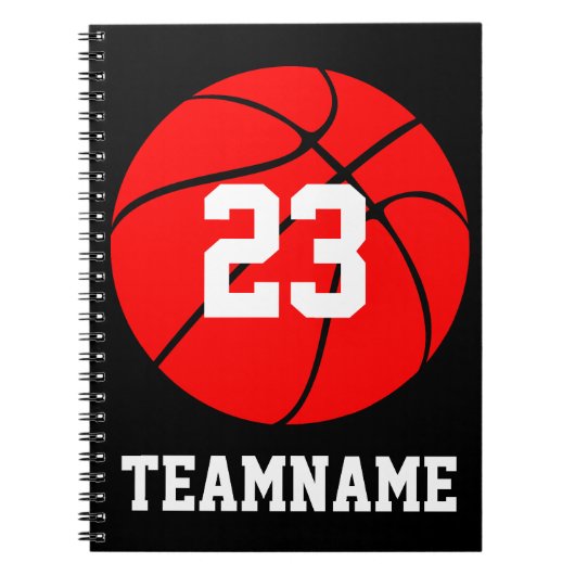 Red Basketball Custom Team & Jersey Number School Notitieboek (Voorkant)