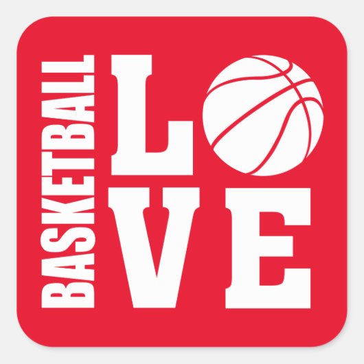 Red Basketball Love, Basketball Vierkante Sticker (Voorkant)