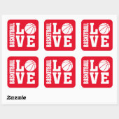 Red Basketball Love, Basketball Vierkante Sticker (Vel)