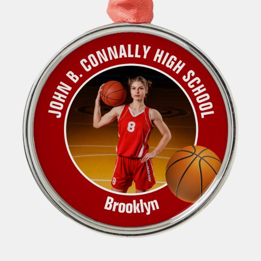 Red Basketball Player Photo Christmas Metalen Ornament (Voorkant)
