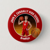 Red Basketball Player Photo High School Spirit Ronde Button 5,7 Cm (Voorkant)