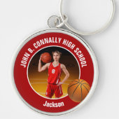Red Basketball Player Photo High School Spirit Sleutelhanger (Voorkant)