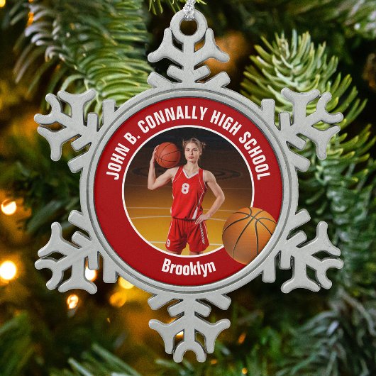 Red Basketball Player Photo Keepsake Gift Tin Sneeuwvlok Ornament