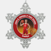 Red Basketball Player Photo Keepsake Gift Tin Sneeuwvlok Ornament (Voorkant)