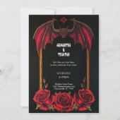 Red Bat and Roses Gothic Wedding Invitation Kaart (Voorkant)