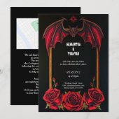 Red Bat and Roses Gothic Wedding Invitation Kaart (Voorkant / Achterkant)