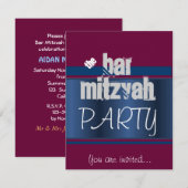 Red Bat Mitzvah Bar Mitzvah, partij Kaart (Voorkant / Achterkant)