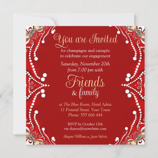 Red Batik Bohemian Engagement Party Kaart (Achterkant)