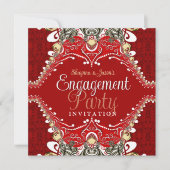Red Batik Bohemian Engagement Party Kaart (Voorkant)