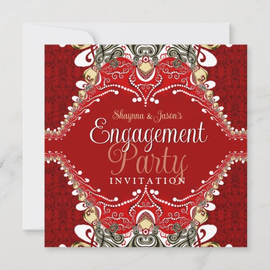 Red Batik Bohemian Engagement Party Kaart (Voorkant)