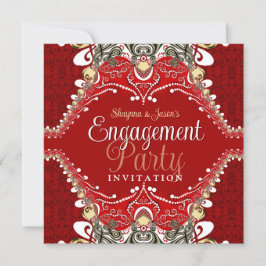 Red Batik Bohemian Engagement Party Kaart