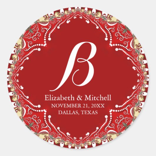 Red Batik Boho Vibes Special Event Monogram Ronde Sticker (Voorkant)