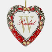 Red Batik Monogram Love Heart Ornament (Rechts)