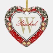 Red Batik Monogram Love Heart Ornament (Voorkant)